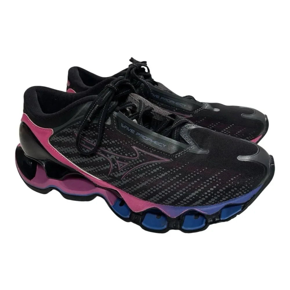 Mizuno Wave Prophecy 12 Womens Running Shoes Black Pink Blue J1GD230024 Size 8.5